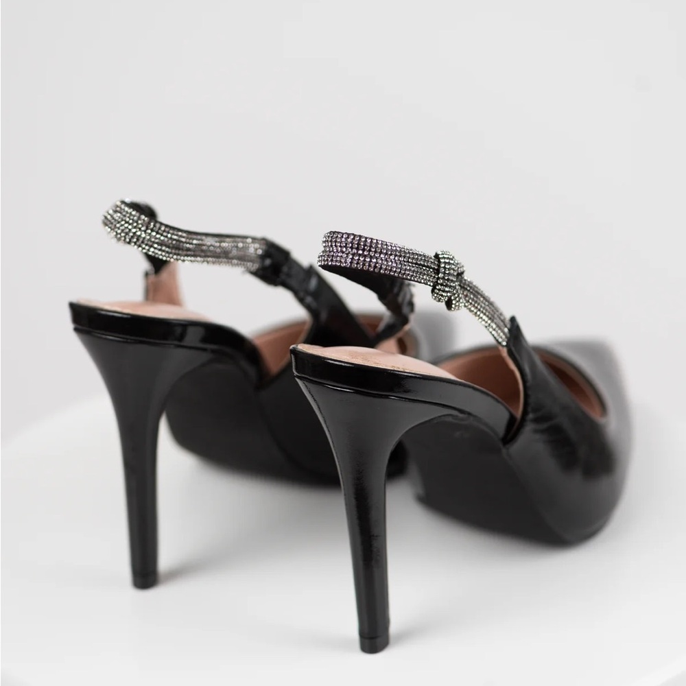 New Black Slingback Rhinestone Strap Pointed Heels size 10 - Picture 6 of 8